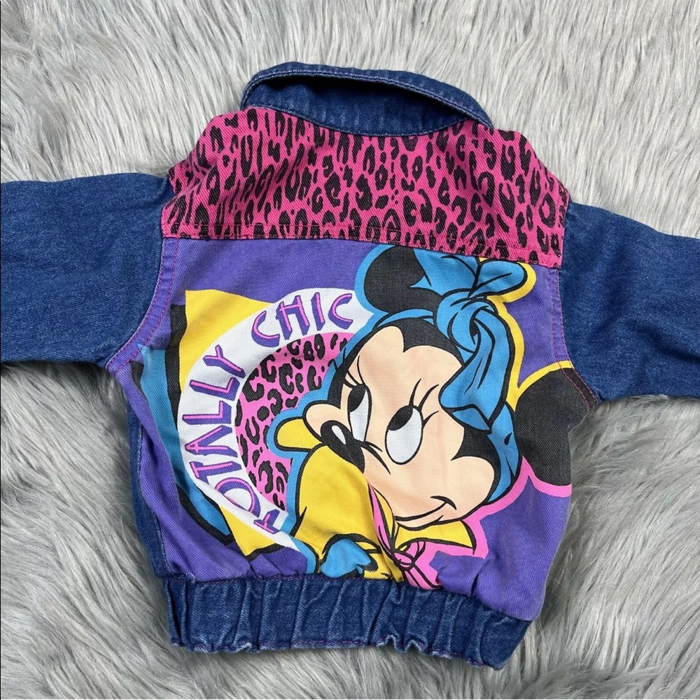 Vintage Baby Girls Disney Minnie Mouse Denim Animal Print Jacket